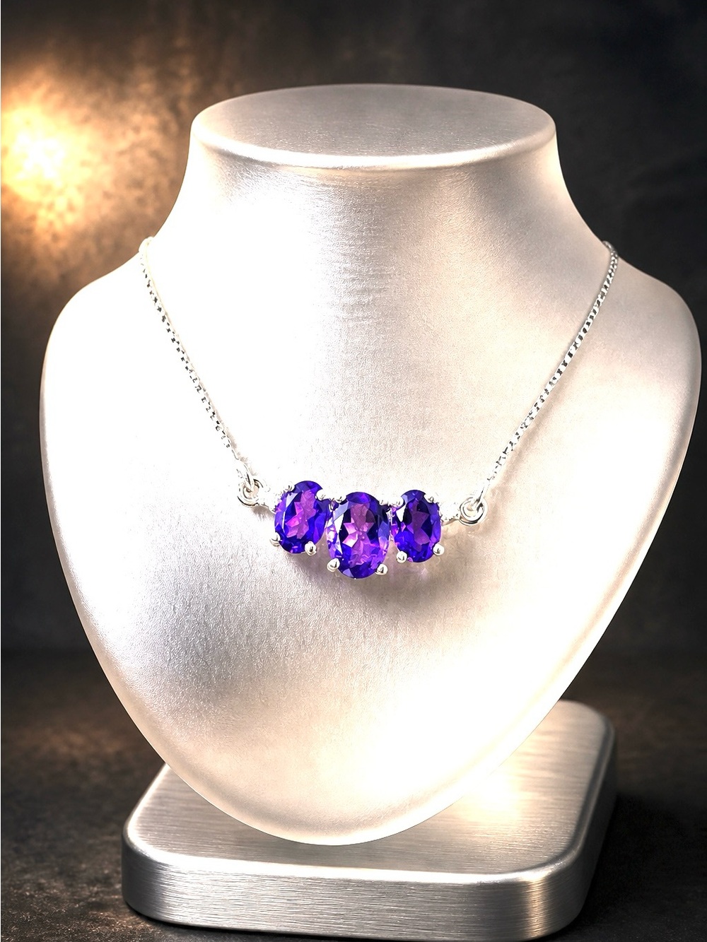 Sterling Triple Amethyst Necklace